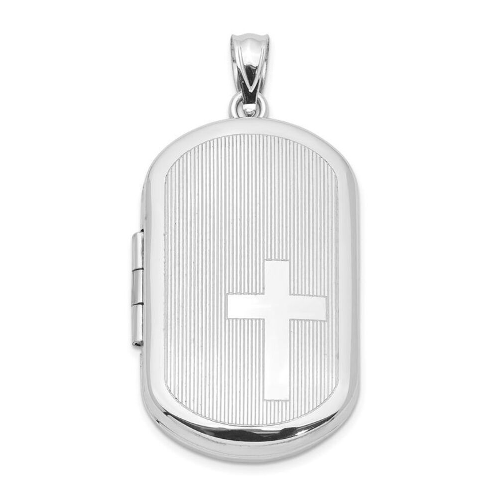 Sterling Silver 30mm Side Cross Rectangular Locket
